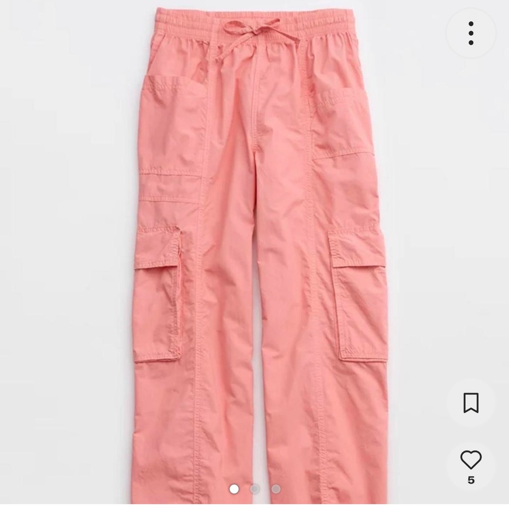 Aerie High Waisted Go-For-It Baggy Cargo Pant spicy coral size L NWT - Picture 3 of 3